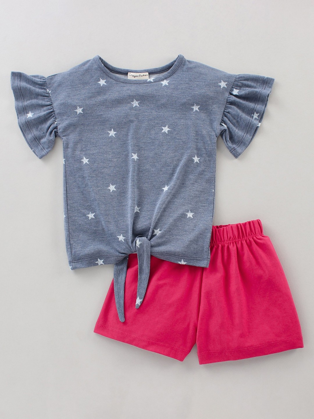 

CrayonFlakes Girls Printed Top with Shorts, Grey