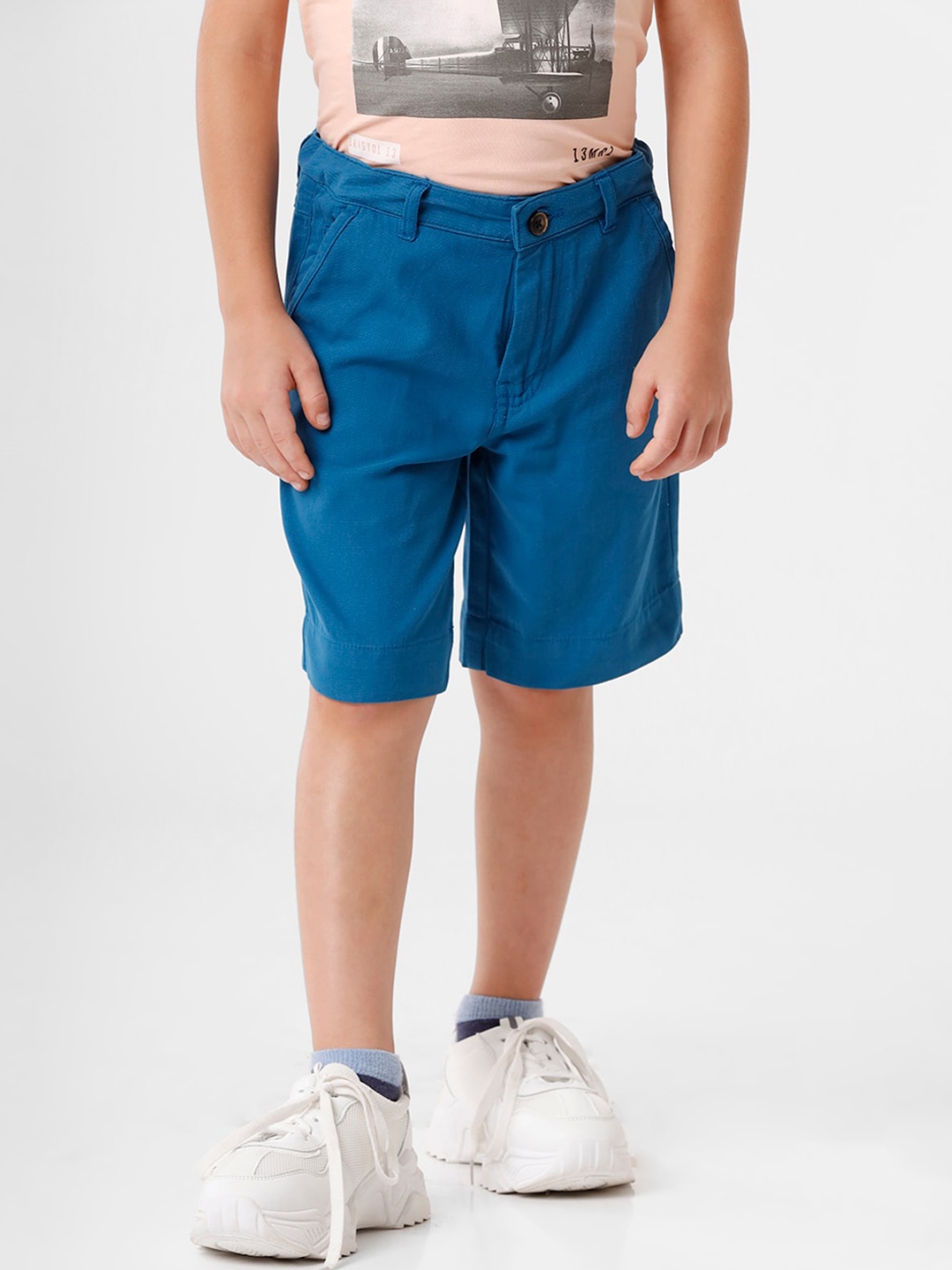 

KATE & OSCAR Boys Mid Rise Pure Cotton Casual Shorts, Blue