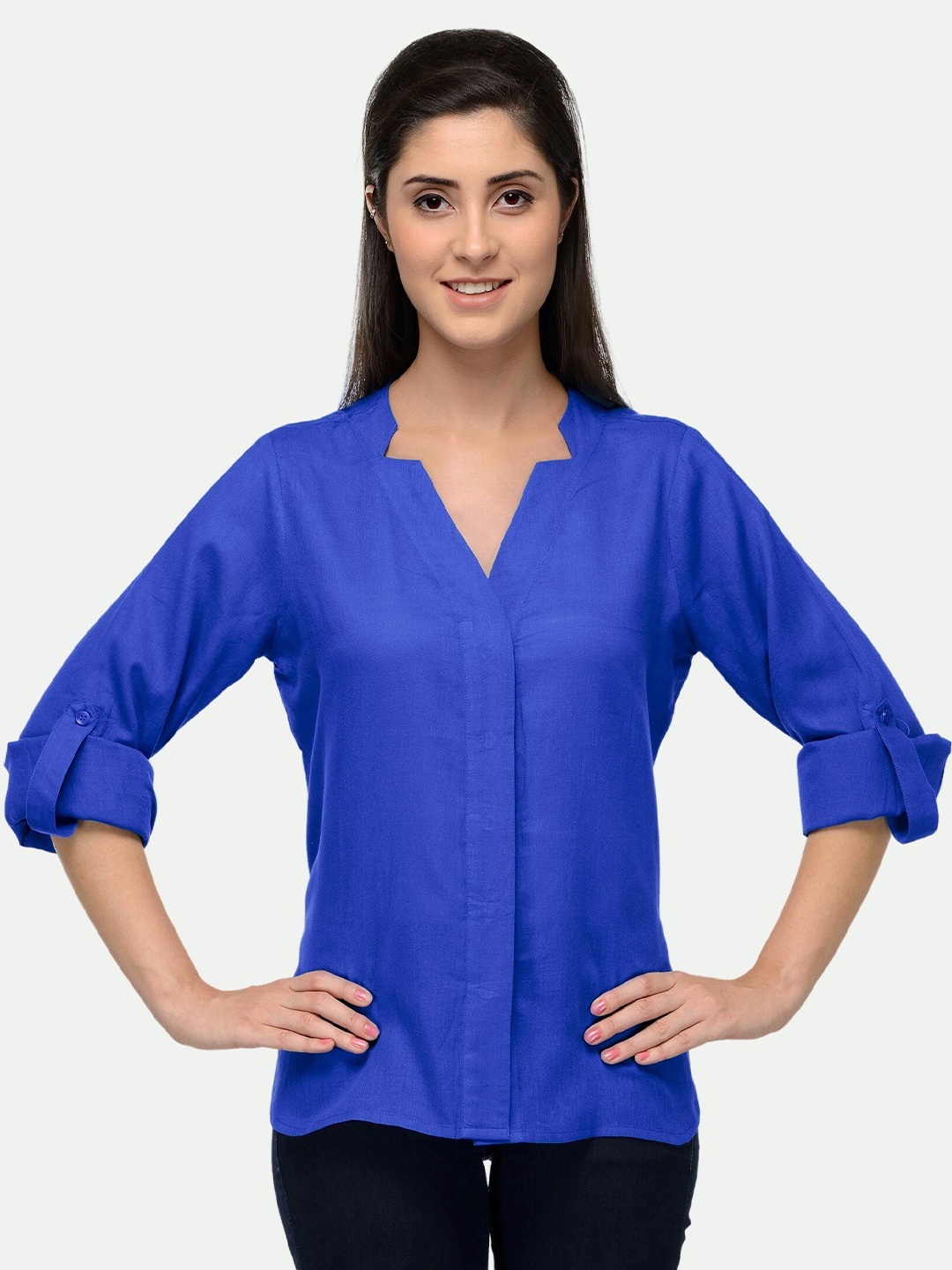 

PATRORNA Women Blue Comfort Solid Casual Shirt