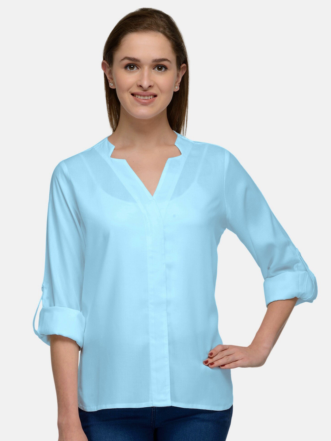 

PATRORNA Women Blue Comfort Solid Casual Shirt