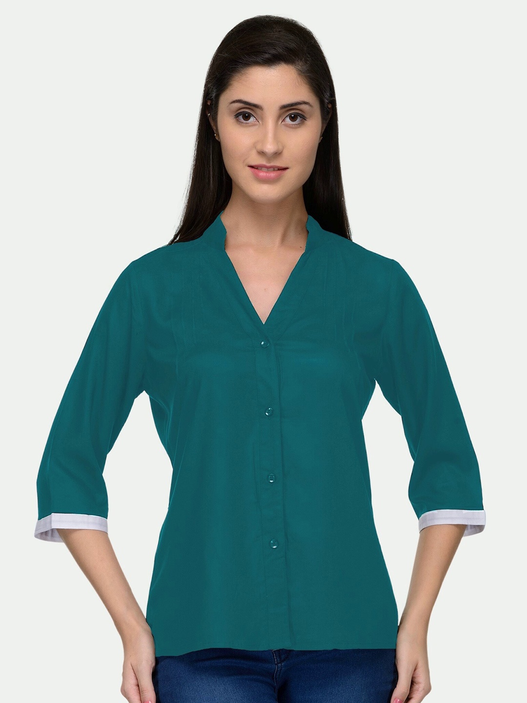 

PATRORNA Women Green Comfort Solid Casual Shirt