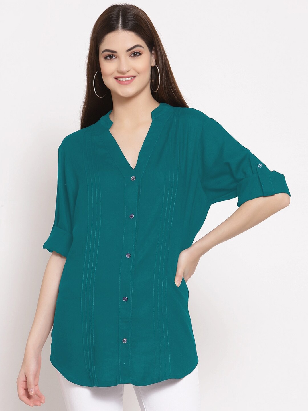 

PATRORNA Women Green Comfort Solid Casual Shirt