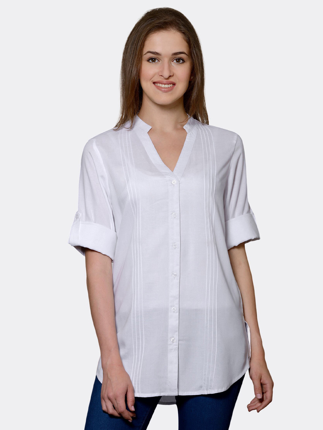 

PATRORNA Women White Comfort Striped Casual Shirt