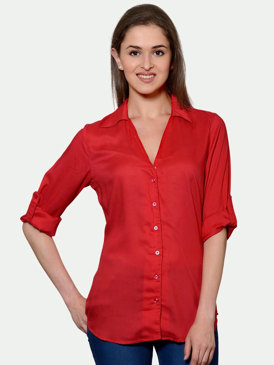 

PATRORNA Women Red Comfort Solid Casual Shirt