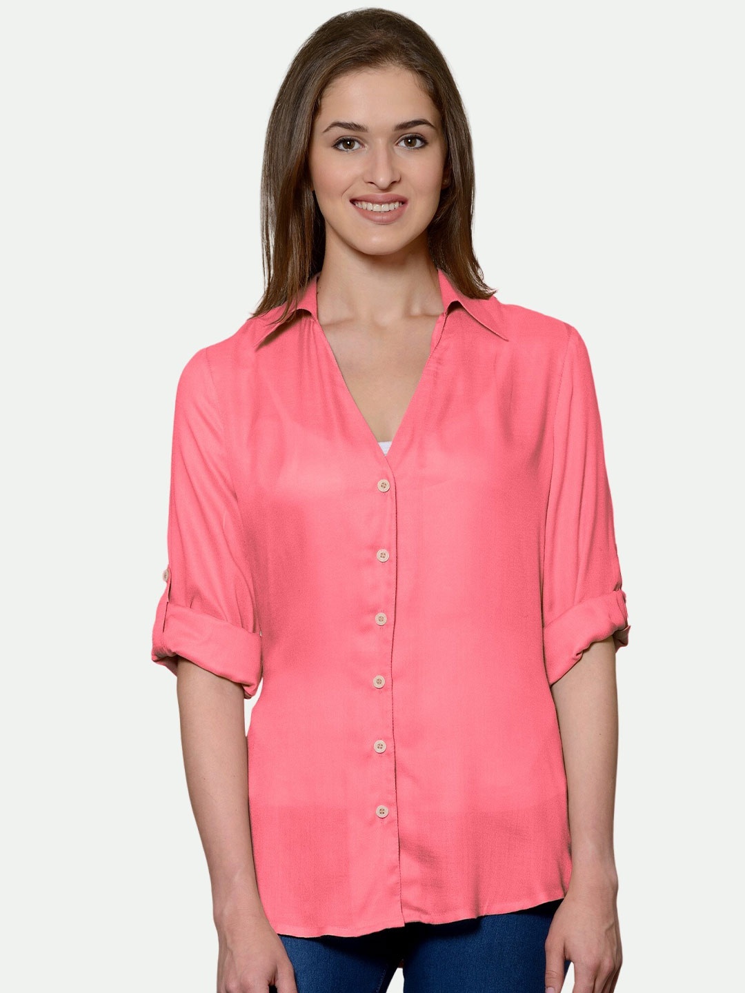 

PATRORNA Women Pink Comfort Solid Casual Shirt