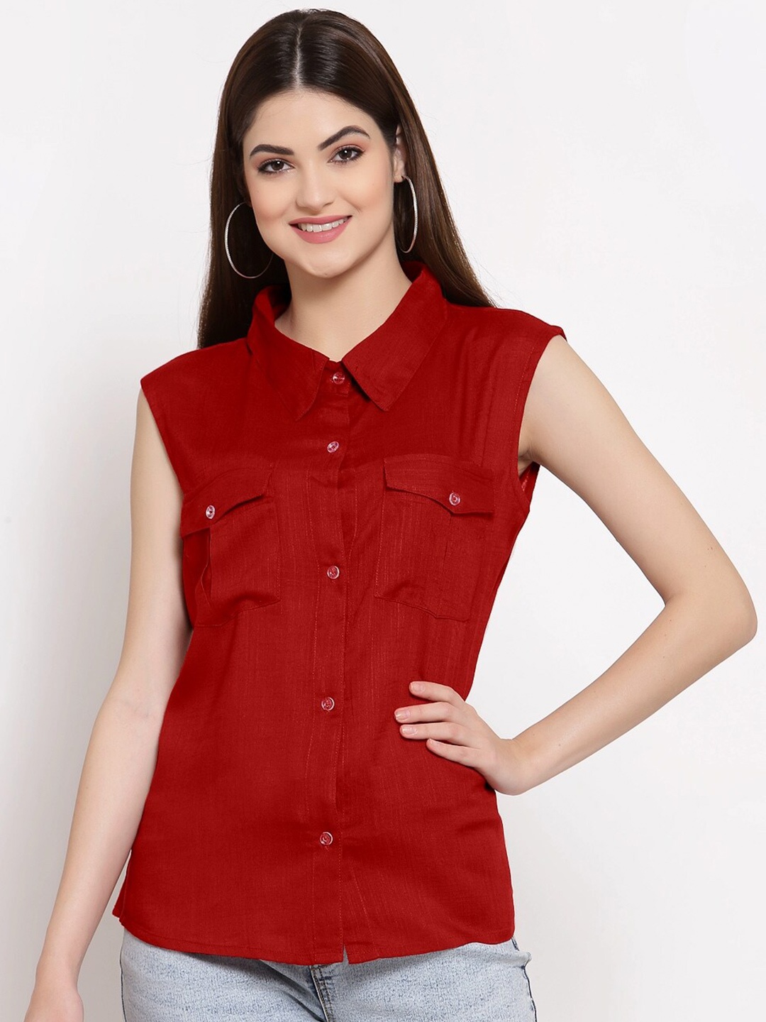 

PATRORNA Women Maroon Comfort Solid Casual Shirt