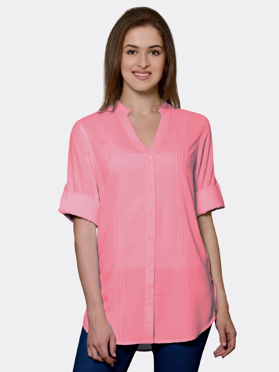 

PATRORNA Women Pink Comfort Solid Casual Shirt