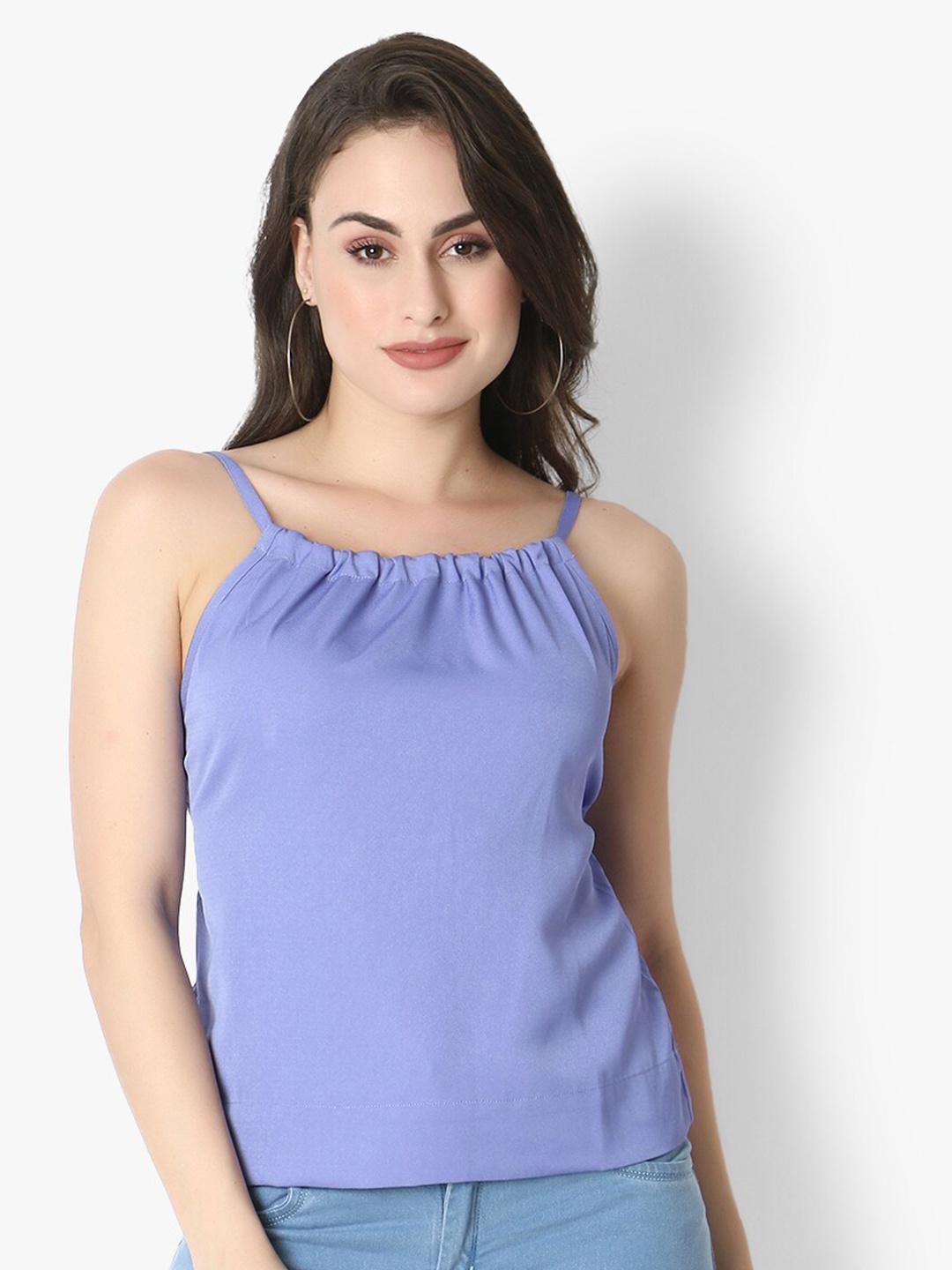 

Again fashions Women Blue Solid Back-Bow Top