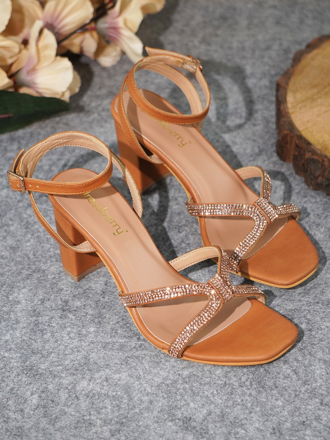 

DressBerry Embellished Party Block Heels, Tan