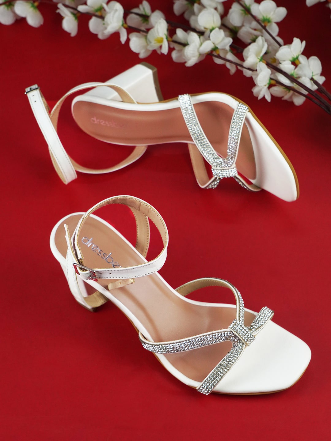 

DressBerry Embellished Party Block Heels, White