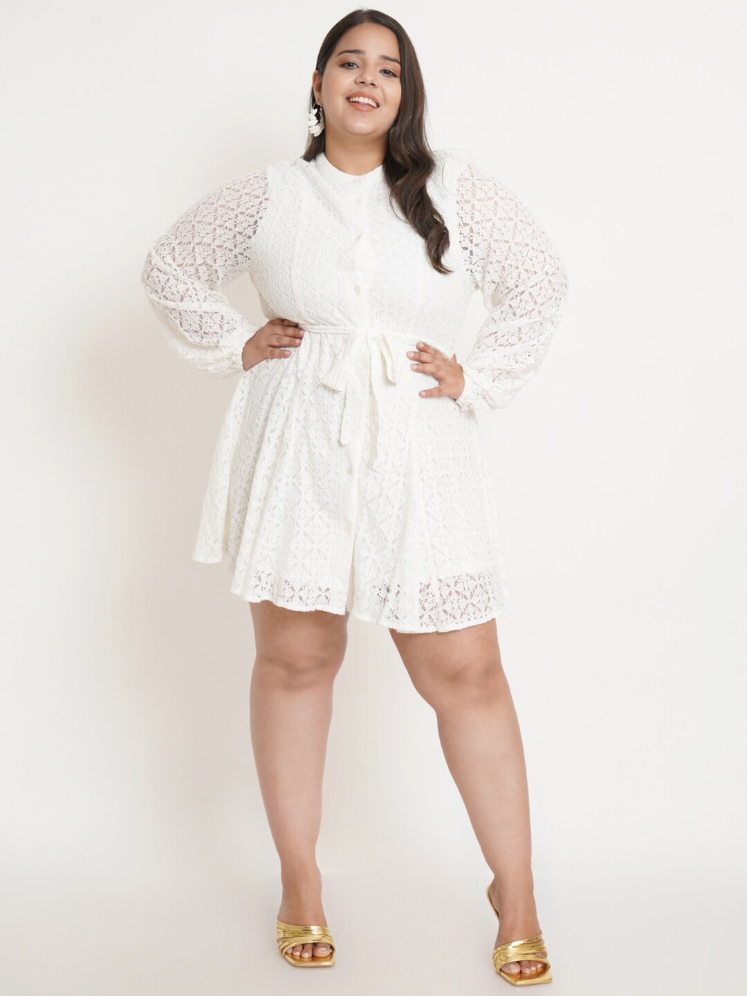 

IX IMPRESSION Women White Plus Size Shirt Dress