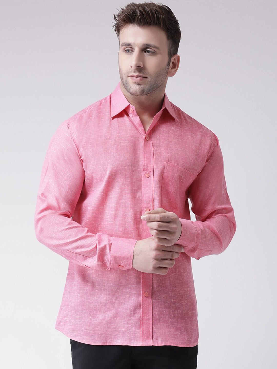 

RIAG Men Pink Solid Cotton Casual Shirt