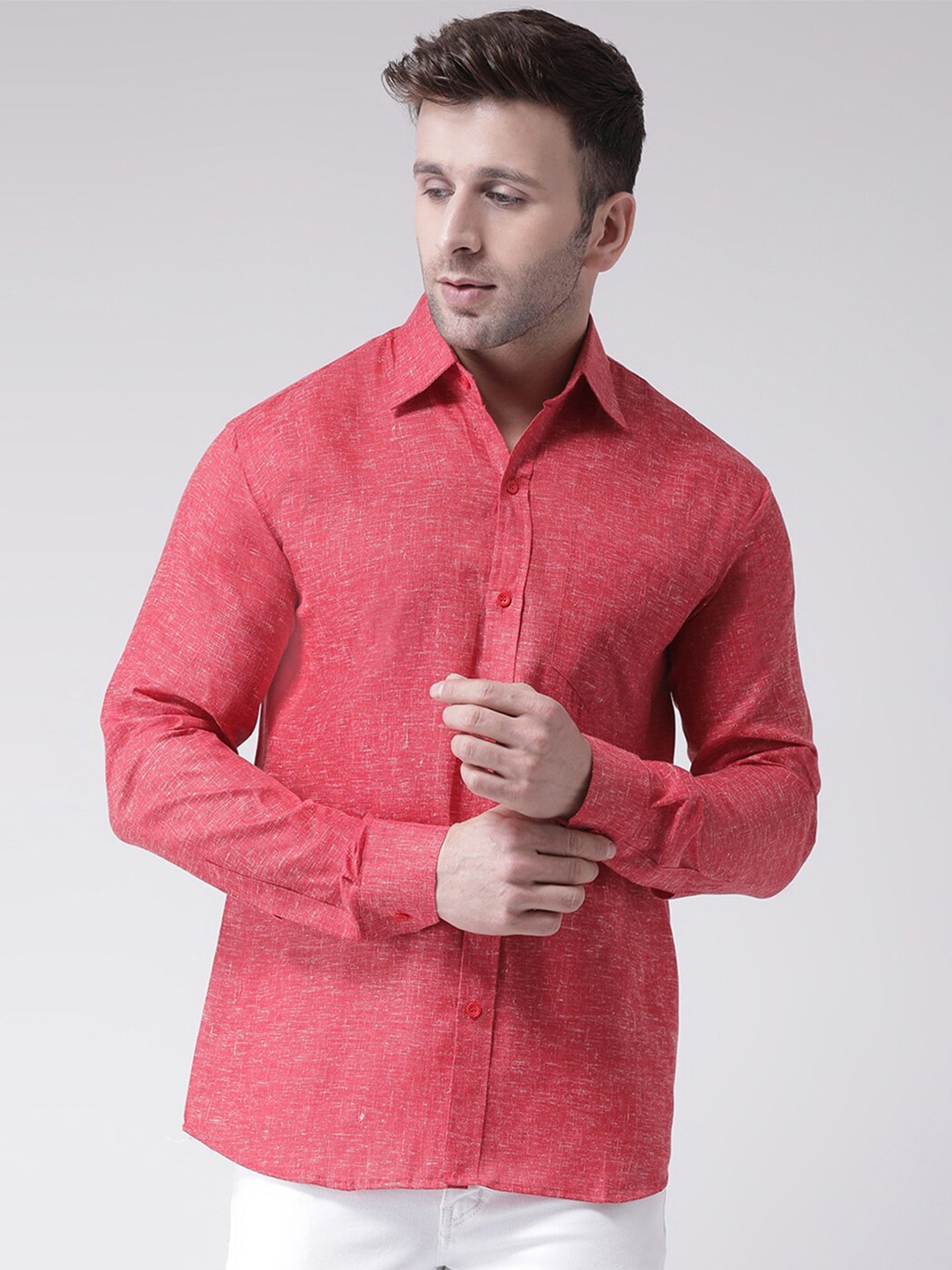 

RIAG Men Red Solid Cotton Casual Shirt