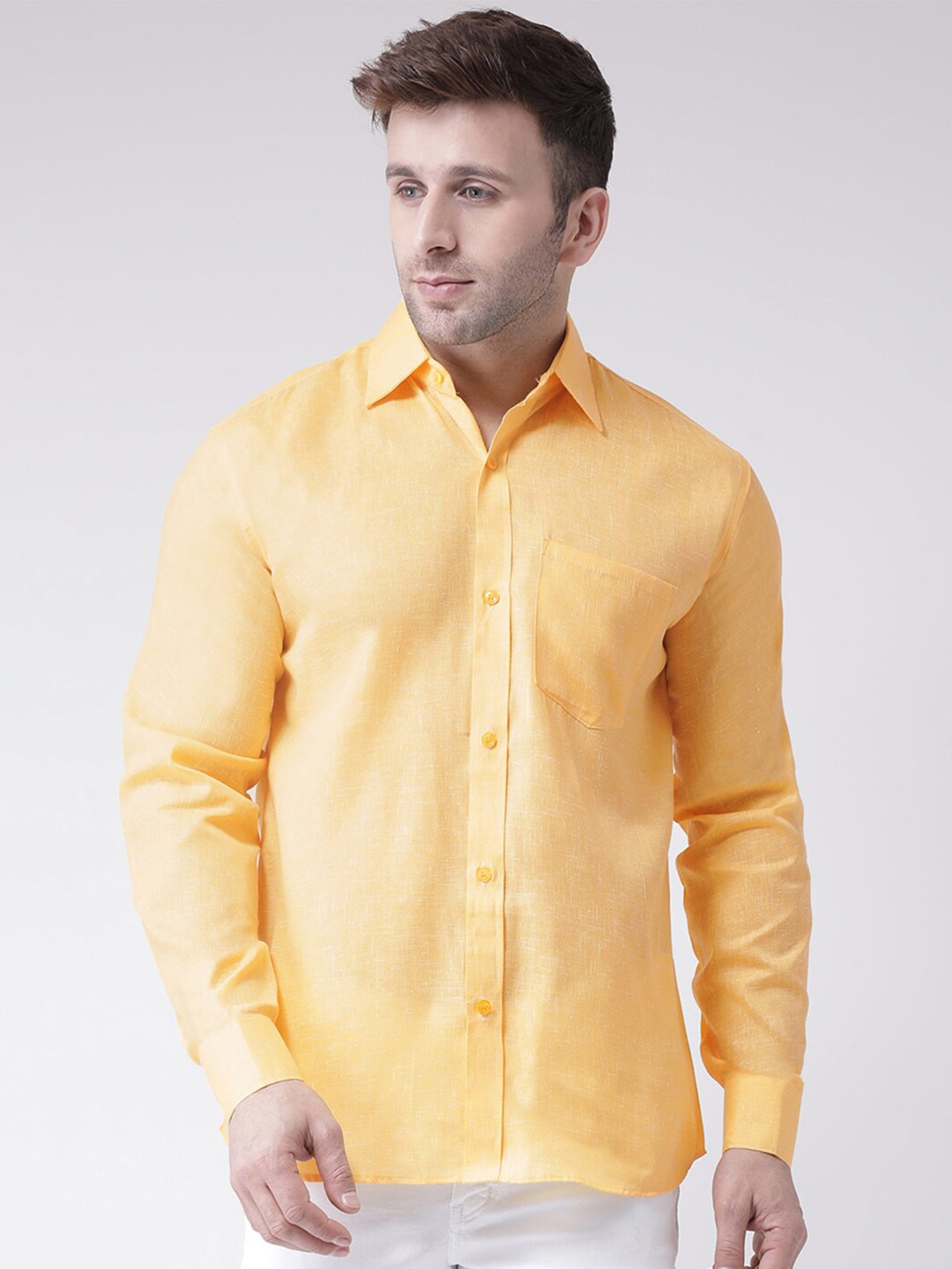 

RIAG Men Yellow Solid Cotton Casual Shirt