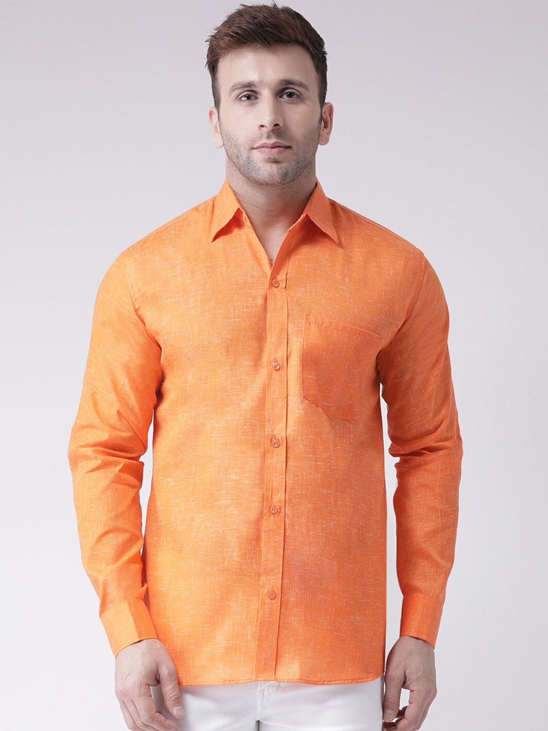 

RIAG Men Orange Solid Cotton Casual Shirt