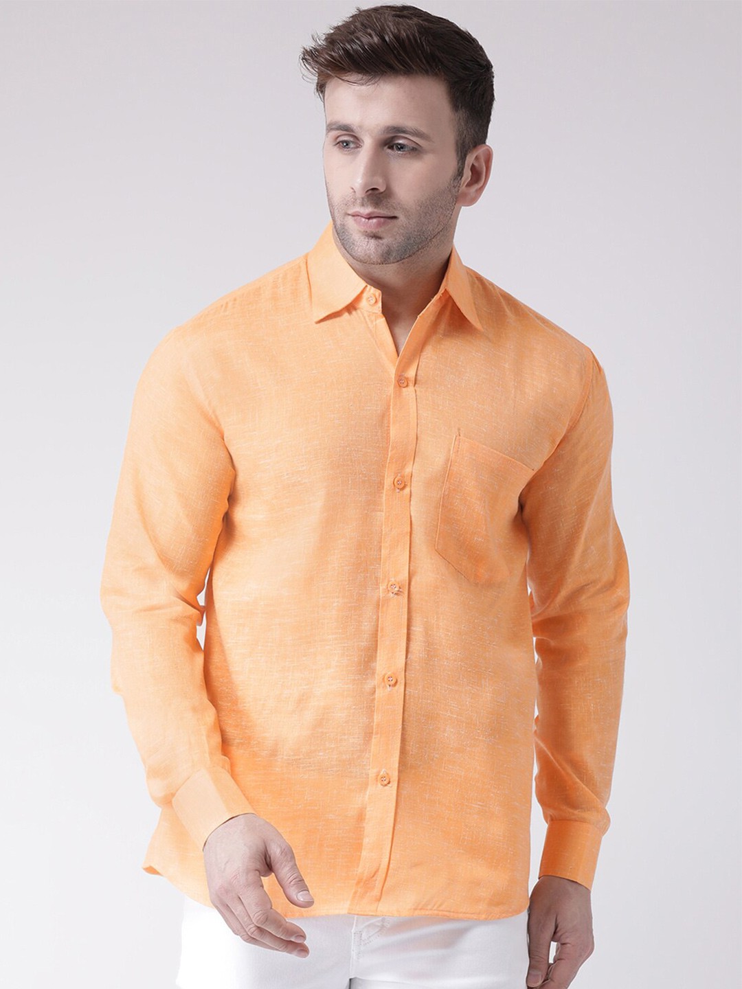 

RIAG Men Orange Casual Solid Shirt
