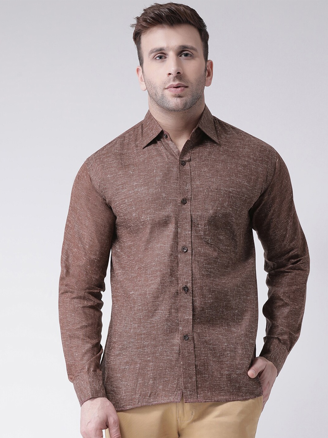 

RIAG Men Brown Casual Solid Shirt