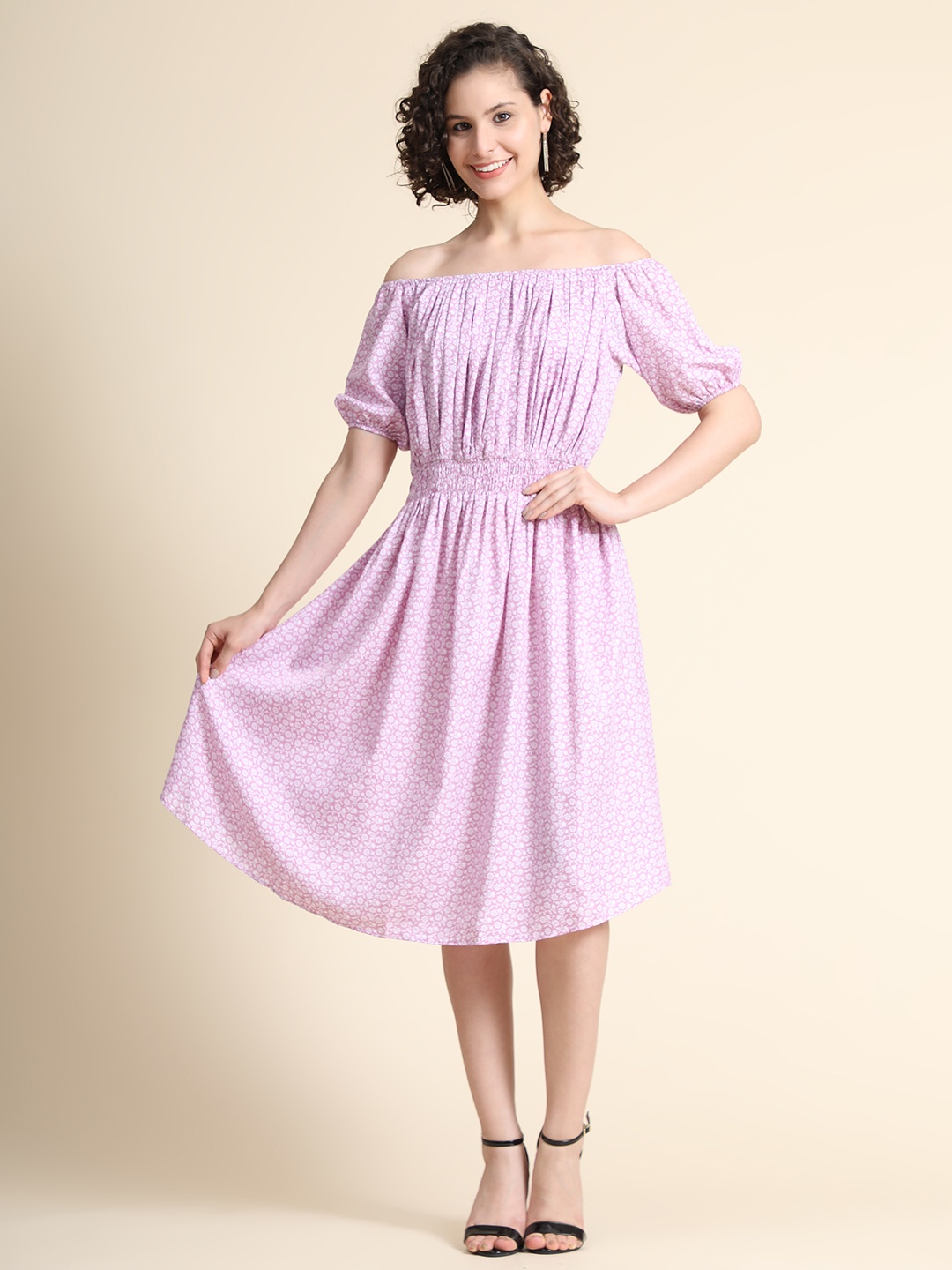 

KERI PERRY Women Mauve Floral Print Fit & Flare Dress