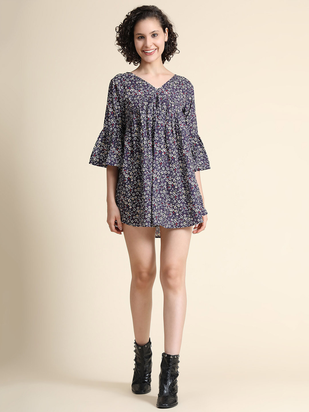 

KERI PERRY Women Navy Blue Floral Print Straight Dress