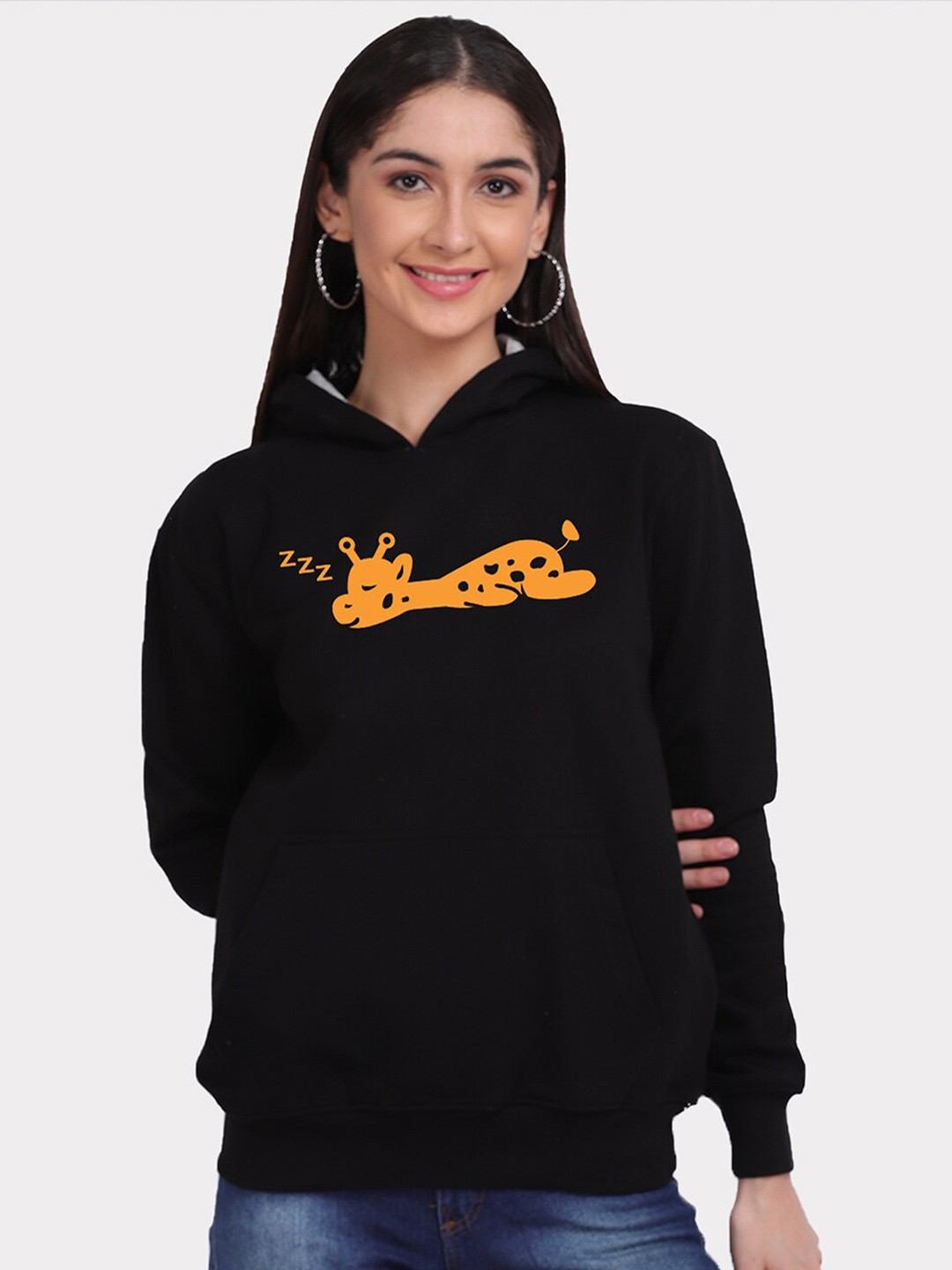 

Mad Over Print Women Black Giraffe Animal Print Hooded Sweatshirt