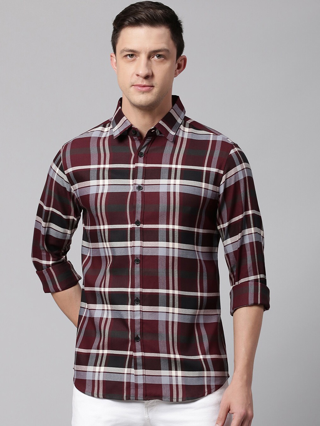 

Dennis Lingo Men Maroon Slim Fit Tartan Checked Casual Shirt