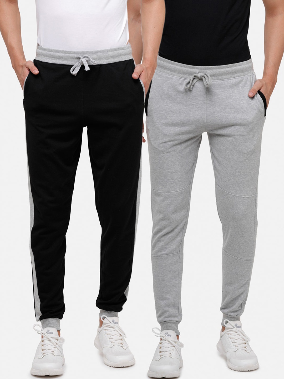 

MADSTO Men Pack of 2 Grey & Black Solid Cotton Jogger Track Pants