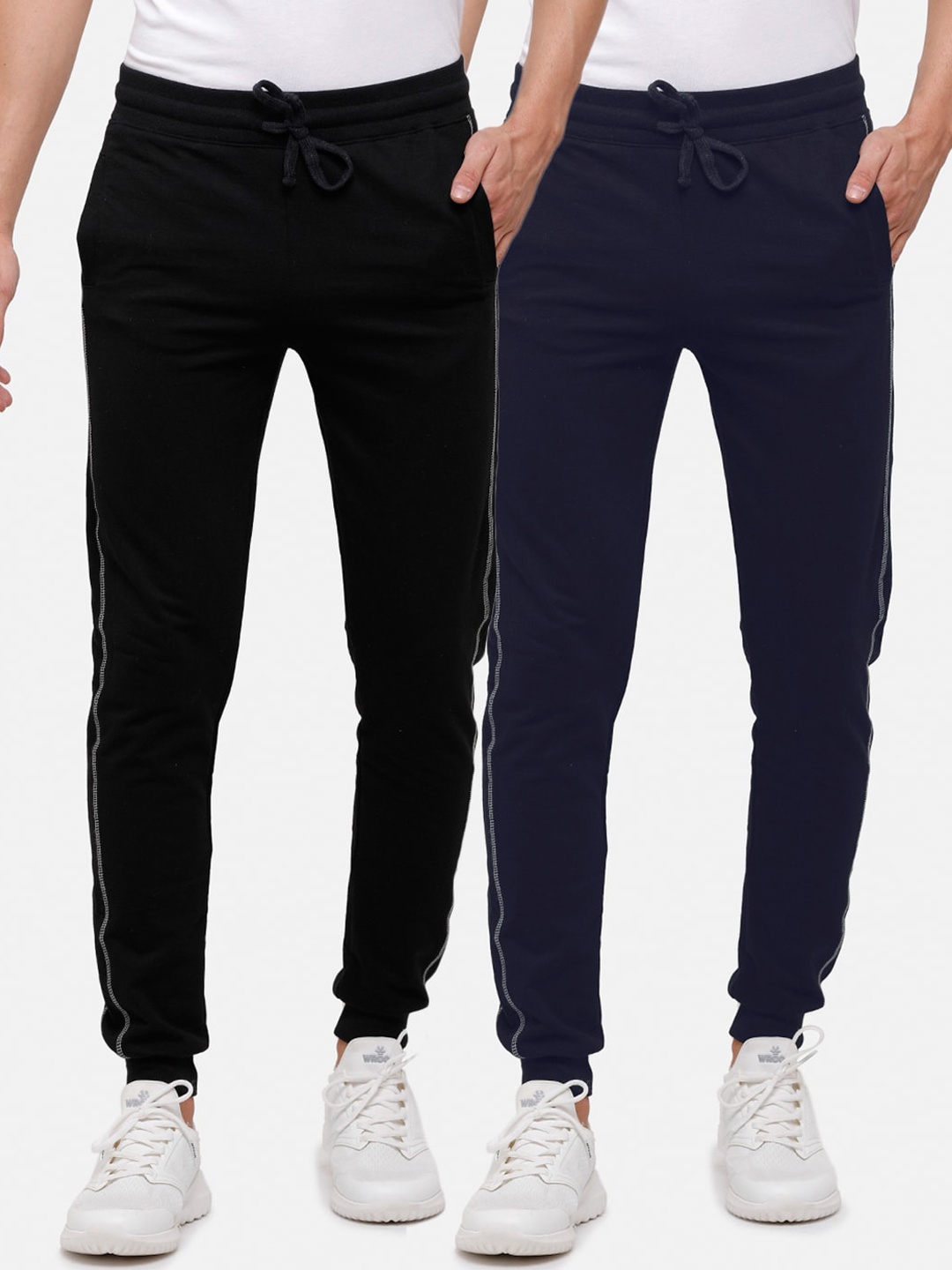 

MADSTO Men Pack Of 2 Black & Navy Blue Joggers