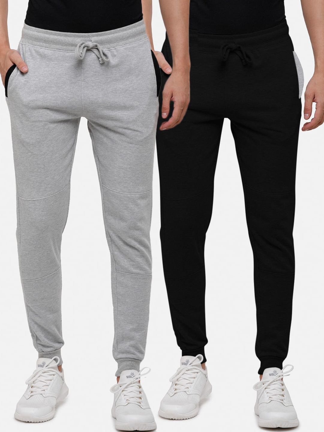 

MADSTO Men Pack Of 2 Grey & Black Cotton Joggers
