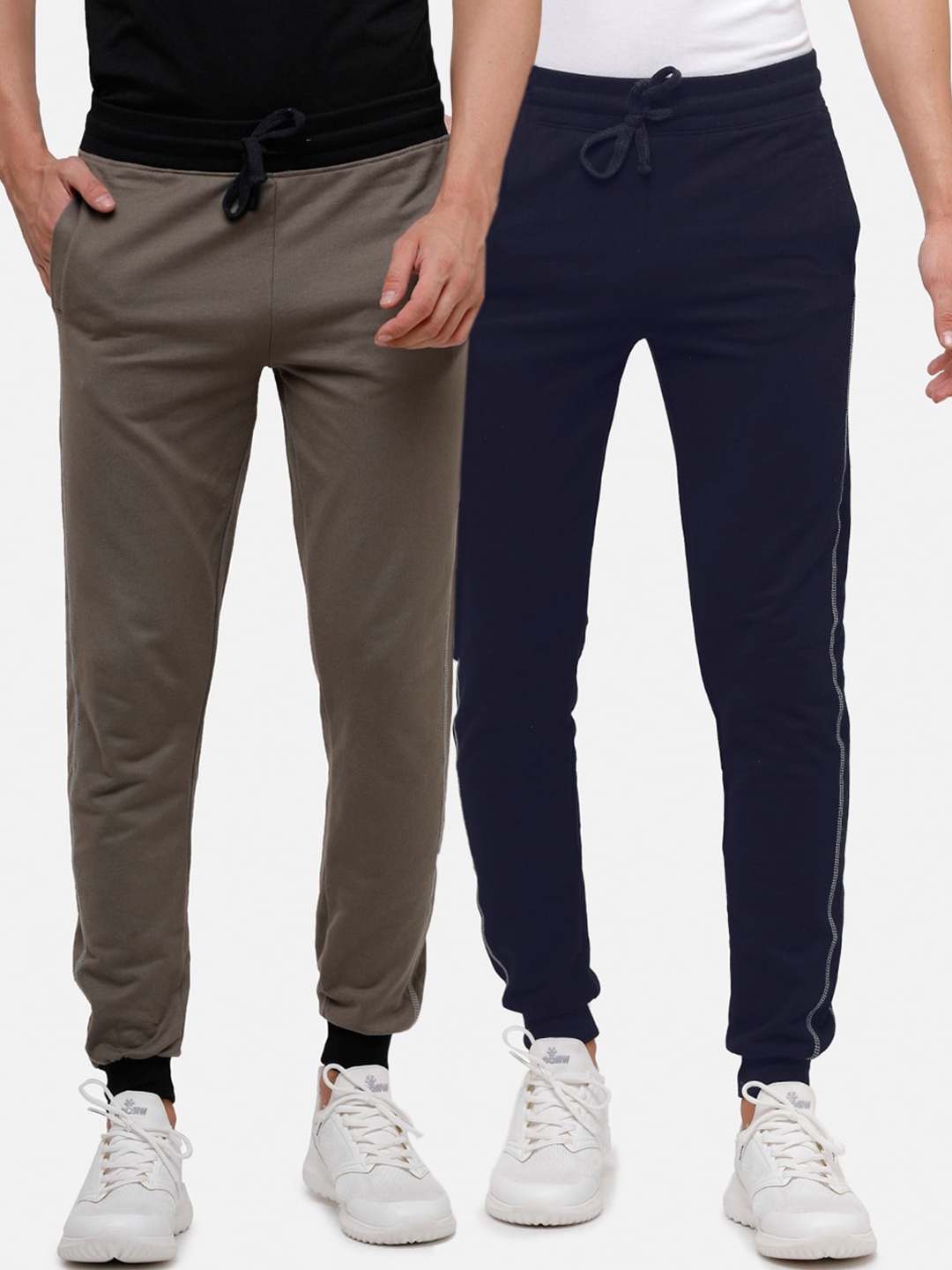 

MADSTO Men Pack Of 2 Navy Blue & Olive Solid Cotton Jogger