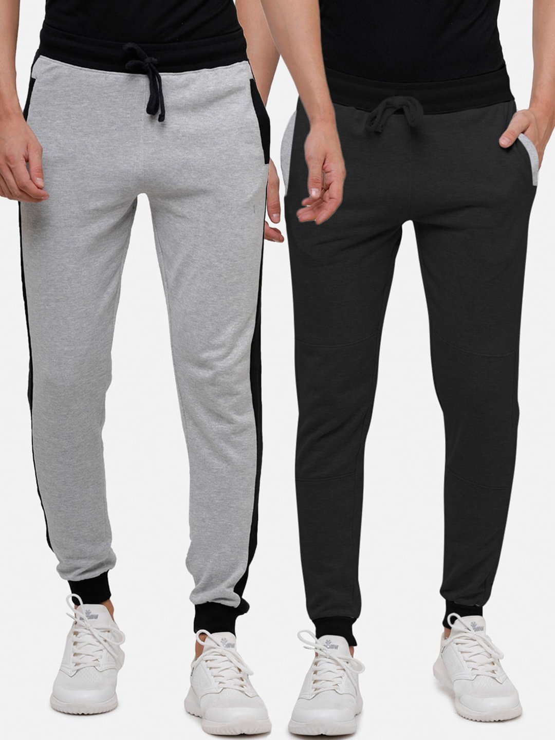 

MADSTO Men Pack Of 2 Grey Solid Cotton Joggers