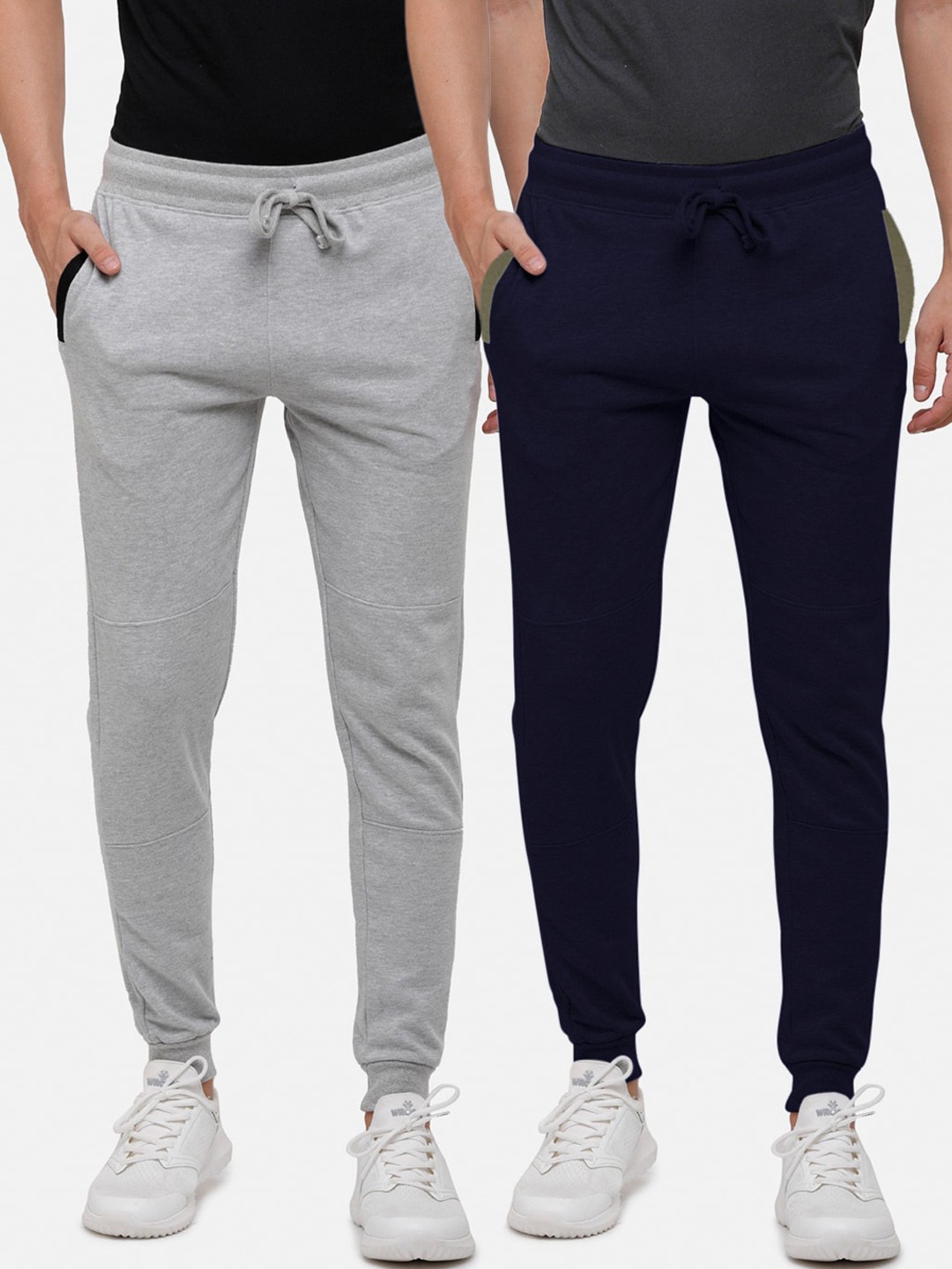 

MADSTO Men Pack Of 2 Navy Blue & Grey Solid Cotton Joggers