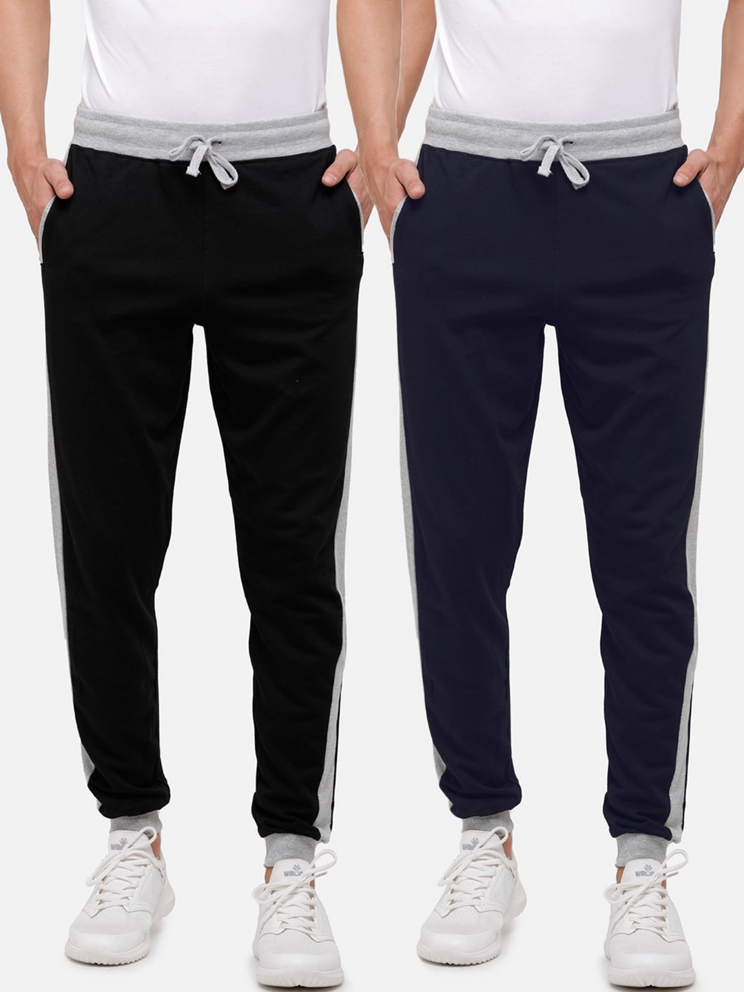 

MADSTO Men Pack Of 2 Navy Blue Solid Cotton Joggers
