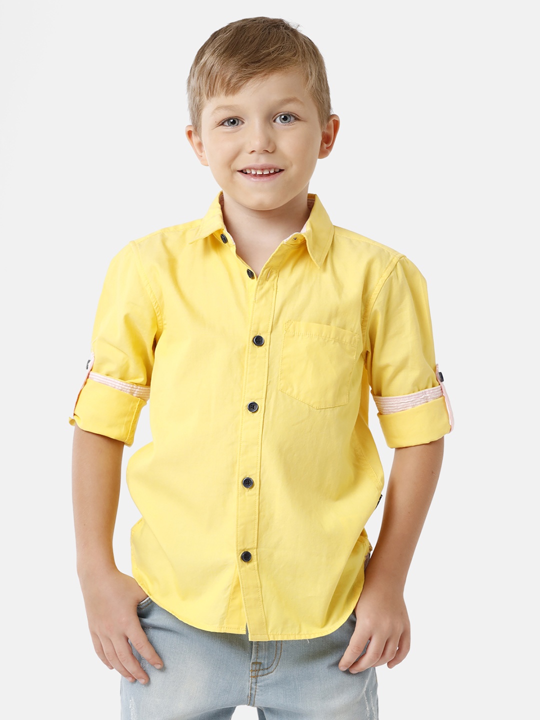 KATE & OSCAR Boys Yellow Solid Standard Pure Cotton Casual Shirt