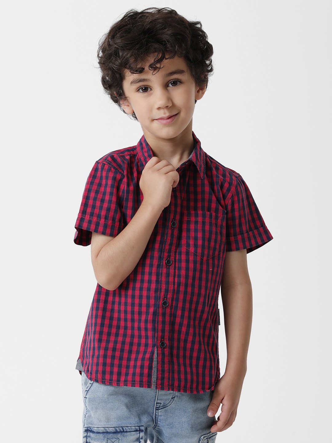 

KATE & OSCAR Boys Red Standard Checked Pure Cotton Casual Shirt