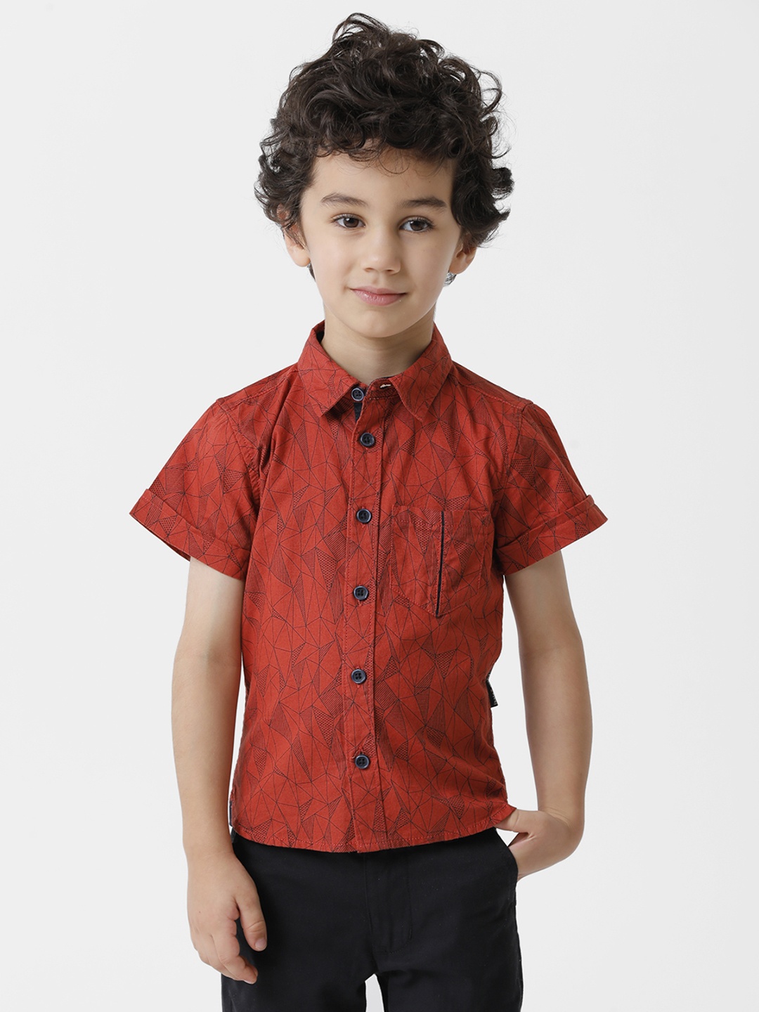 KATE & OSCAR Boys Rust Standard Printed Pure Cotton Casual Shirt