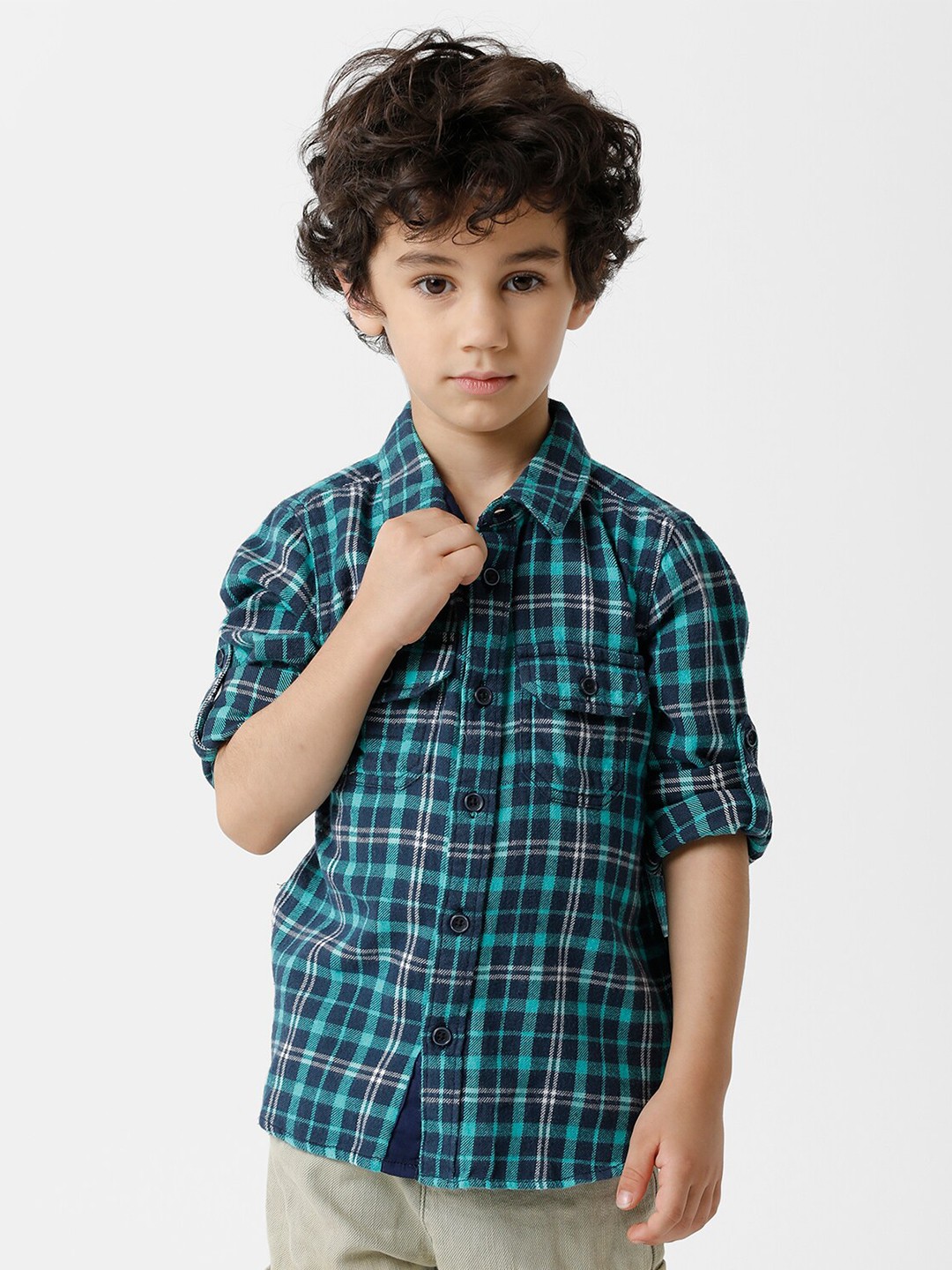 

KATE & OSCAR Boys Green Standard Tartan Checks Checked Pure Cotton Casual Shirt