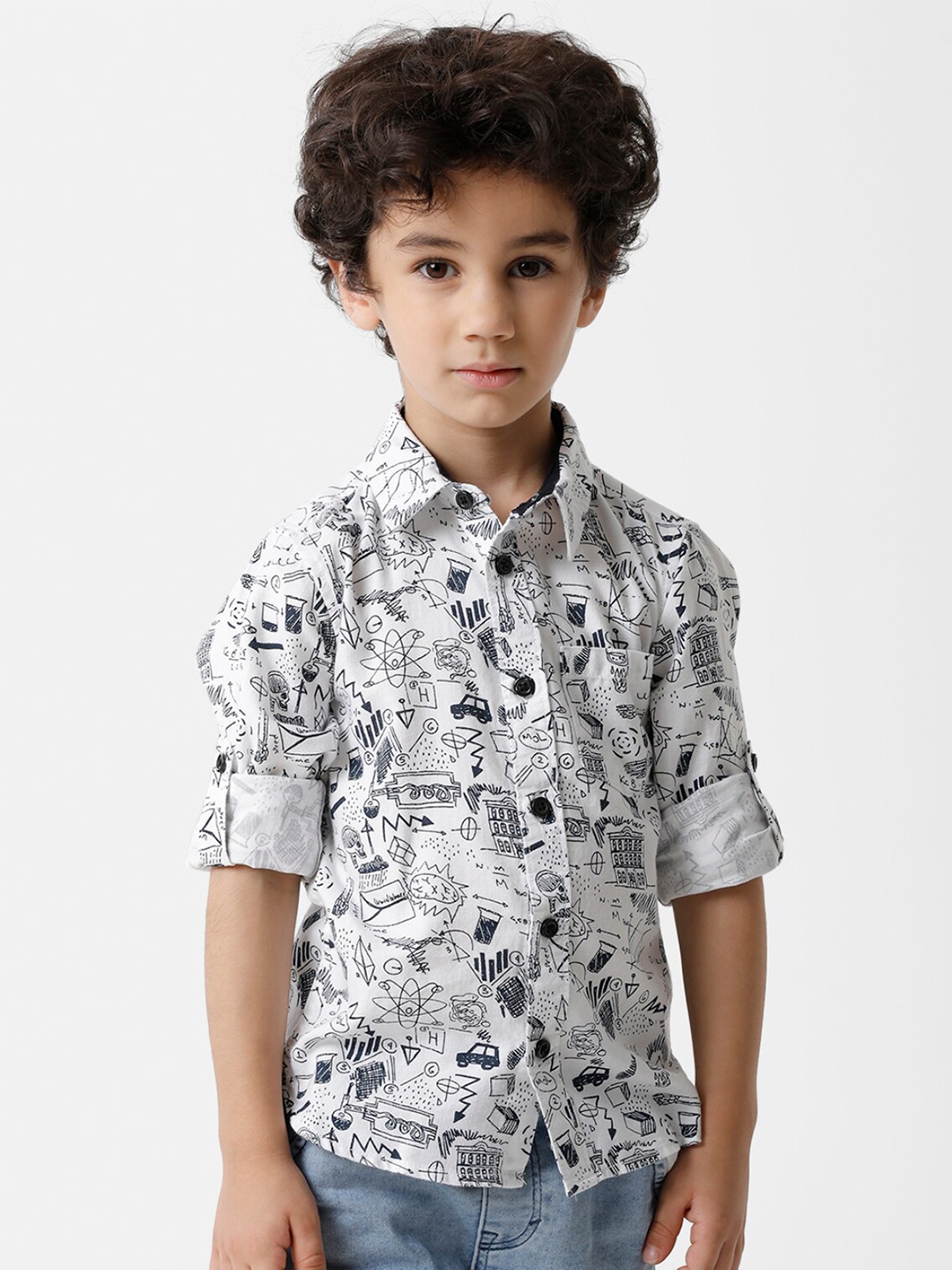 

KATE & OSCAR Boys White Standard Printed Pure Cotton Casual Shirt