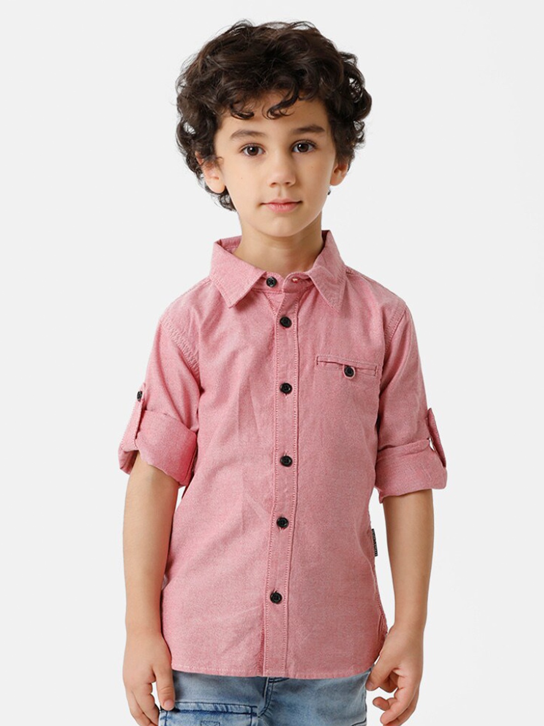 

KATE & OSCAR Boys Pink Standard Printed Pure Cotton Casual Shirt