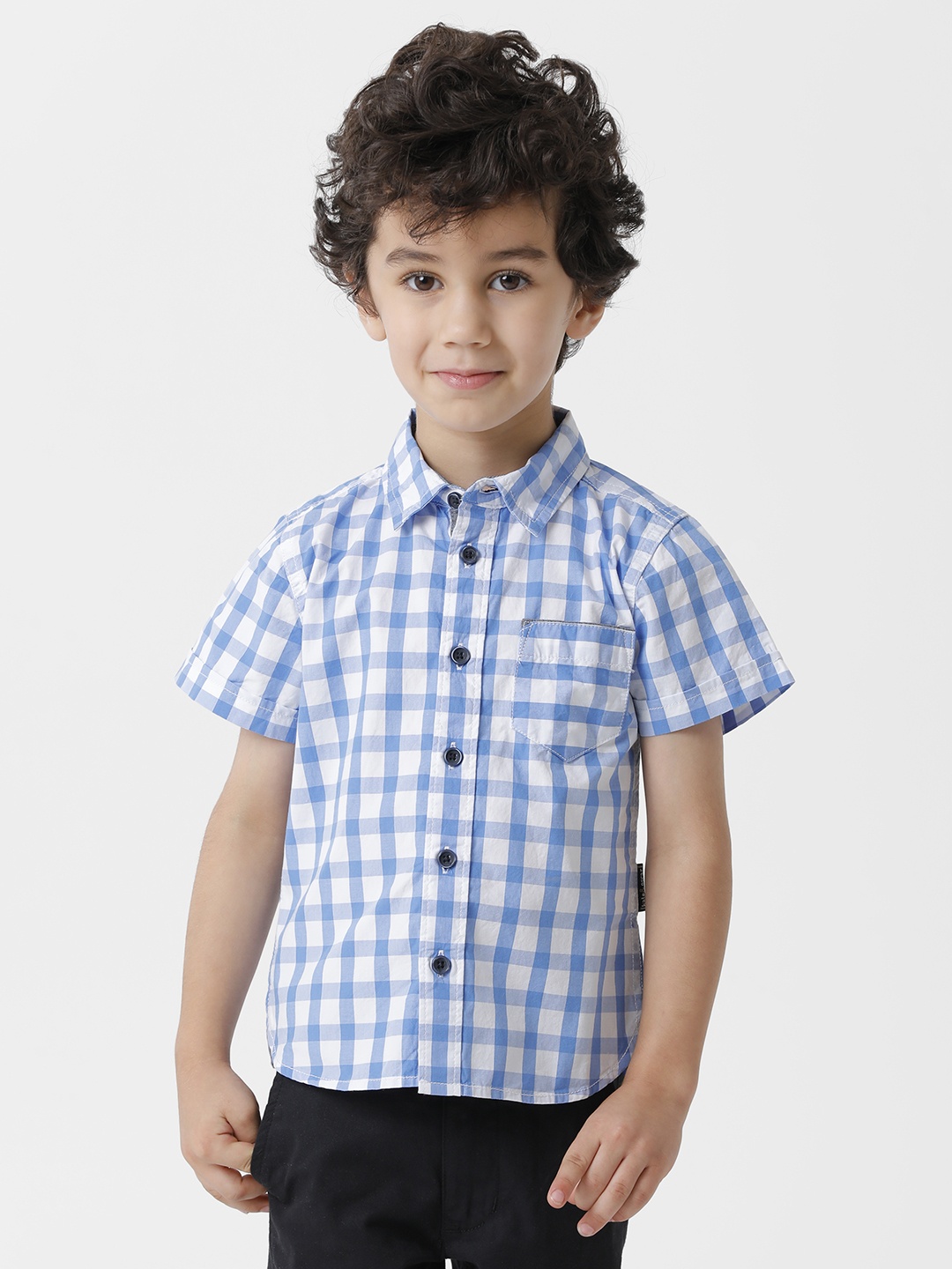 

KATE & OSCAR Boys Blue Standard Gingham Checks Checked Pure Cotton Casual Shirt