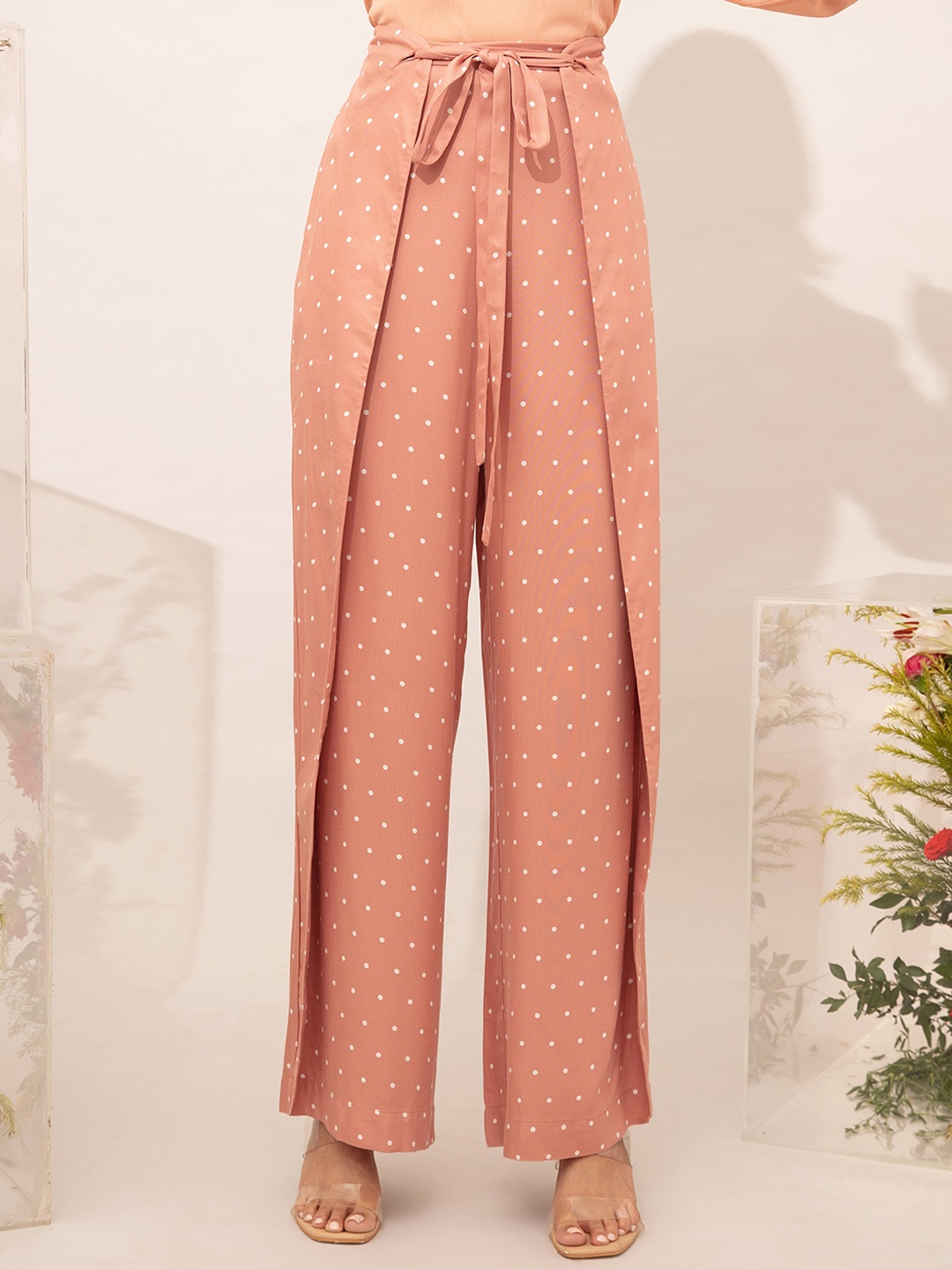 

20Dresses Women Coral Wide Leg Polka Dot Parallel Trousers