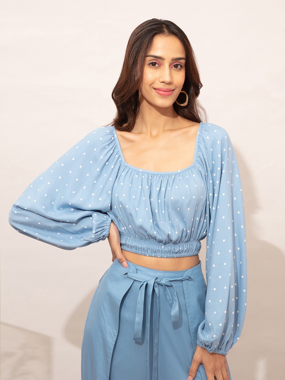 

20Dresses Blue Polka Dot Square Crop Top