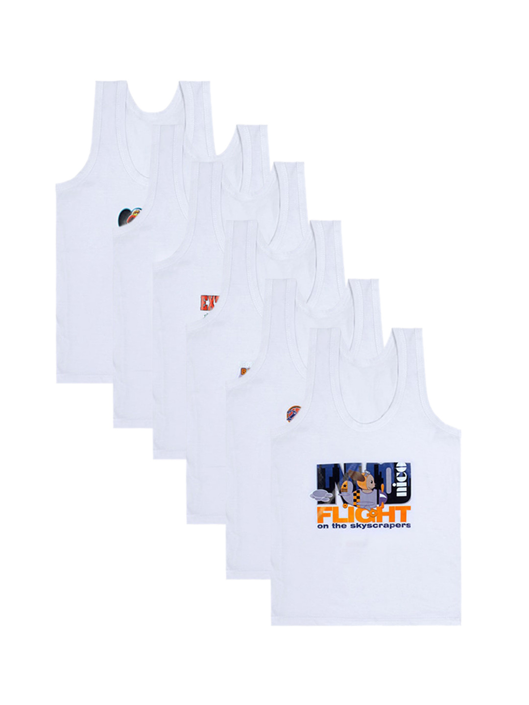 

CAREPLUS Infant Boys Pack of 6 Printed Pure Combed Cotton Undershirt, White