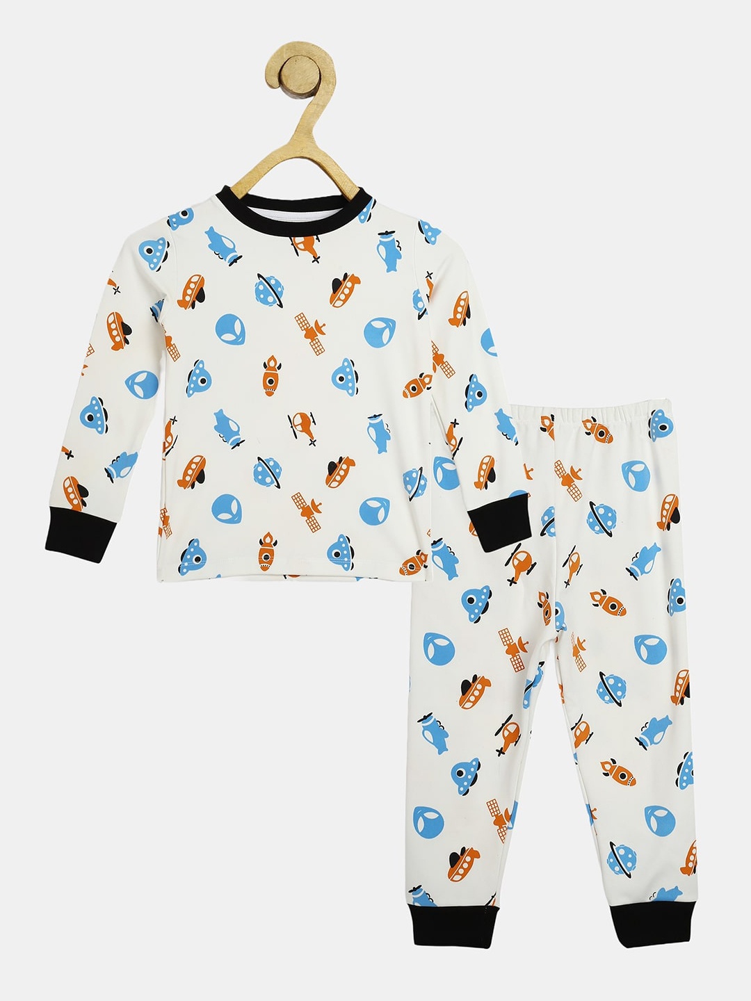 

Wyld Sprog Unisex Kids Printed T-Shirt & Pyjama Pure Cotton Night suit, White