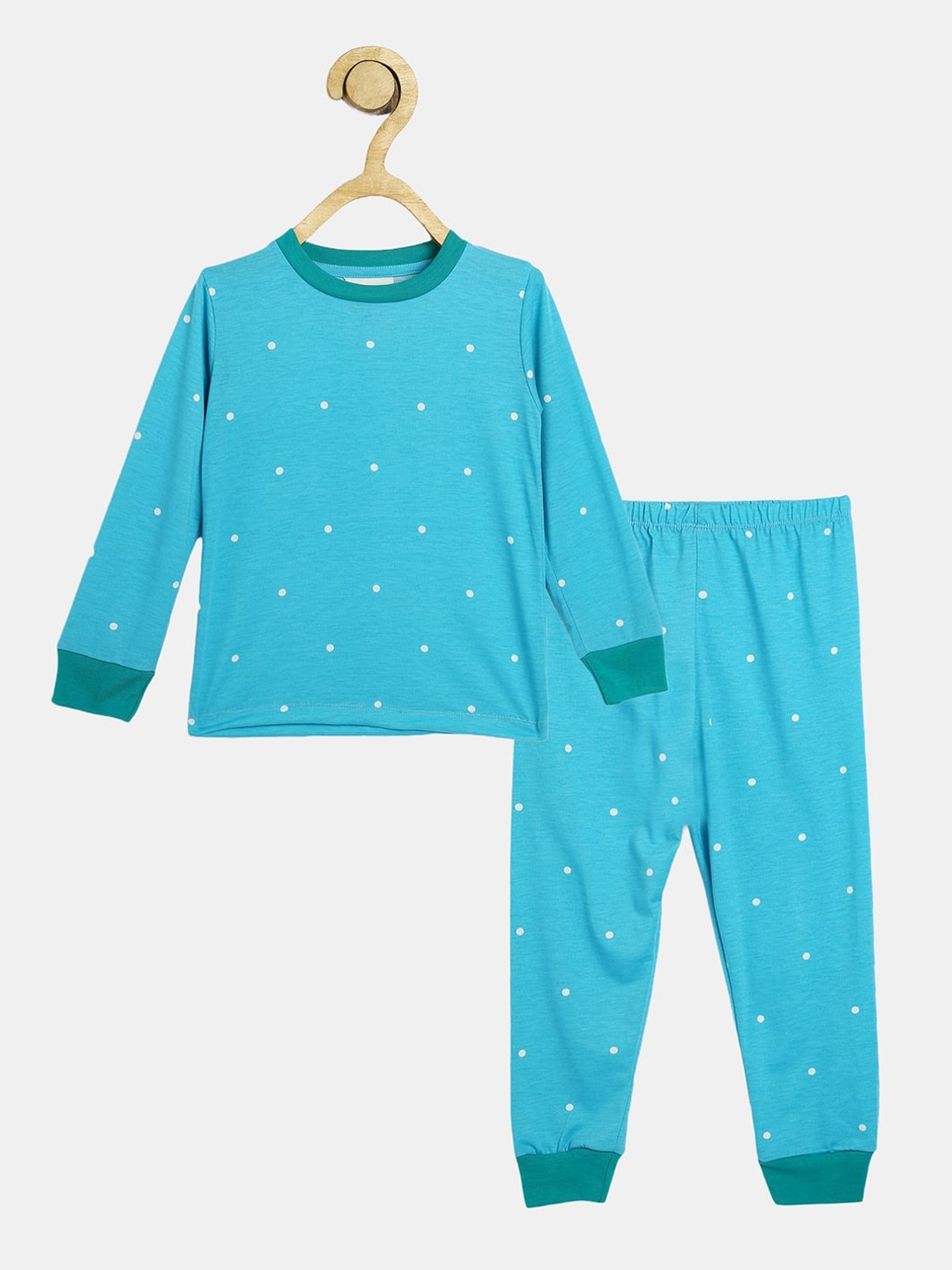 

Wyld Sprog Kids Polka Dot Print Blue T-Shirt & Pyjama Pure Cotton Night suit