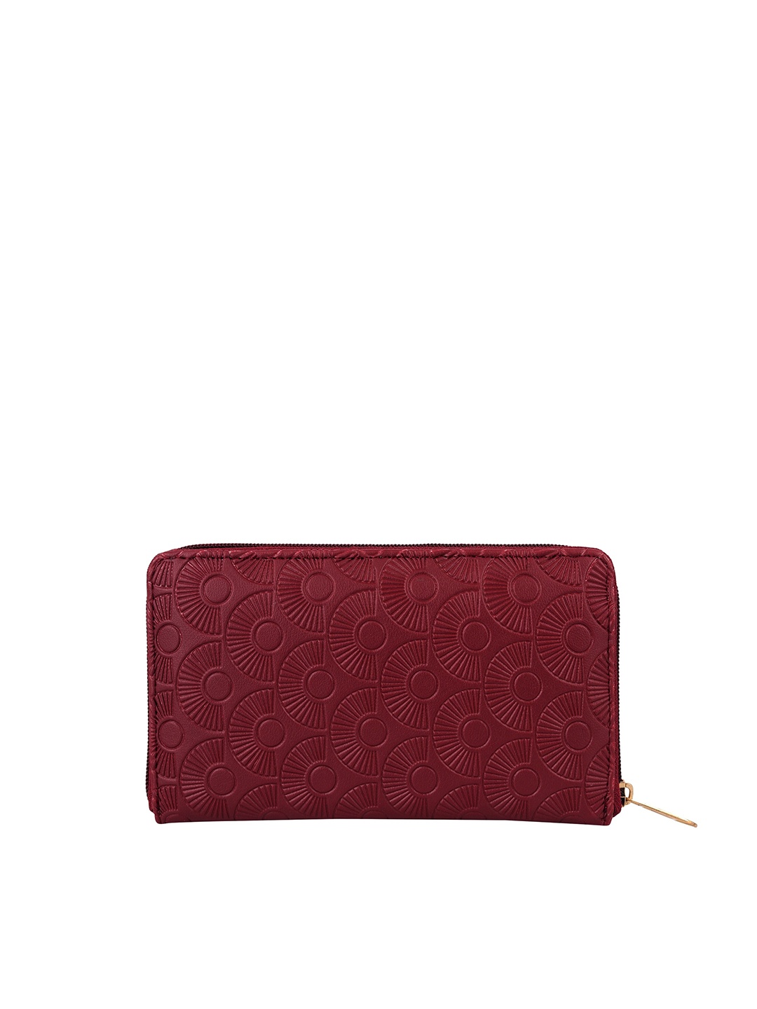 

YESSBENZA Women Geometric Textured Zip Detail Zip Around Wallet with Passport Holder, Maroon