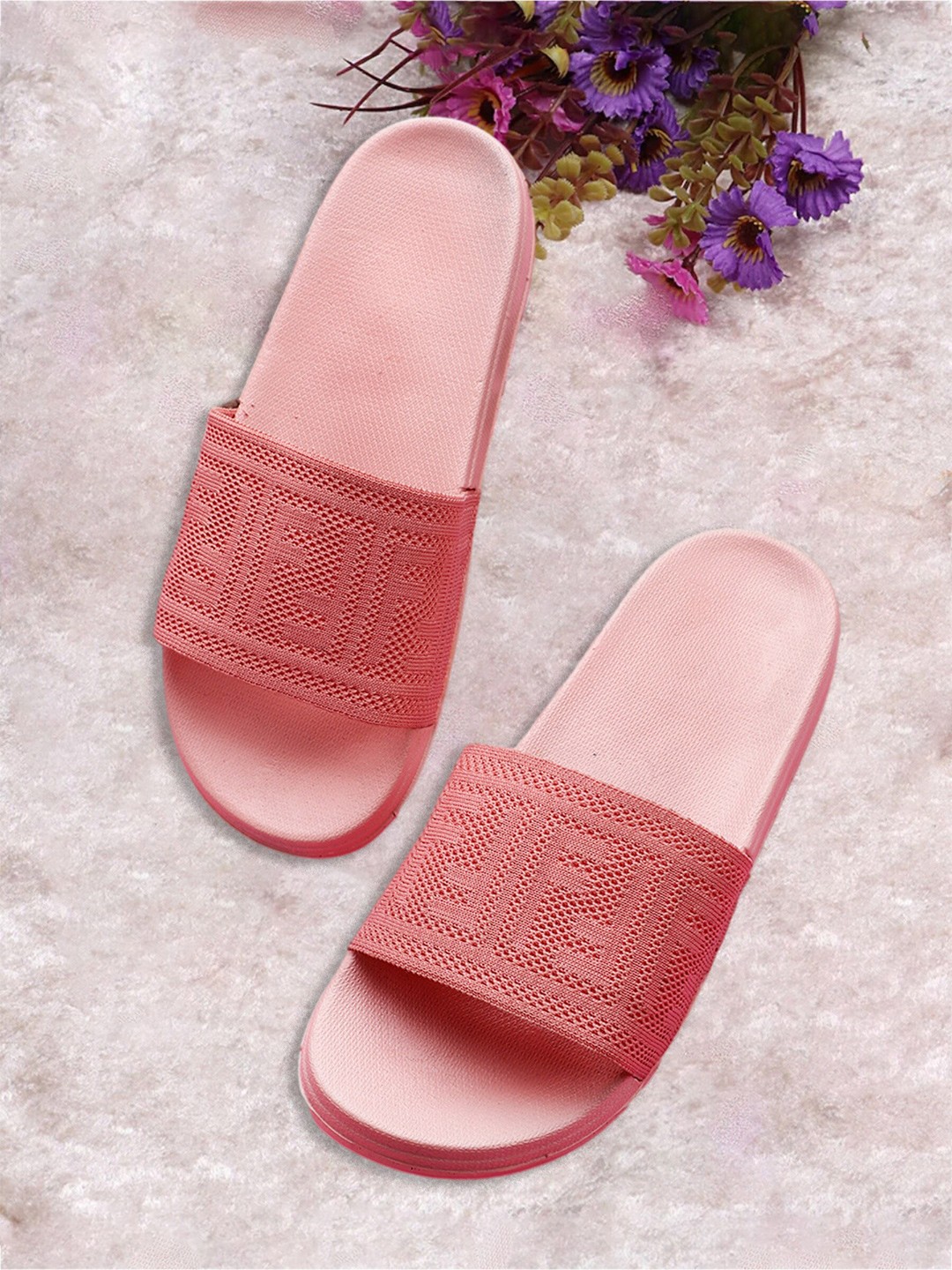 

Pampy Angel Women Printed Rubber Sliders, Pink