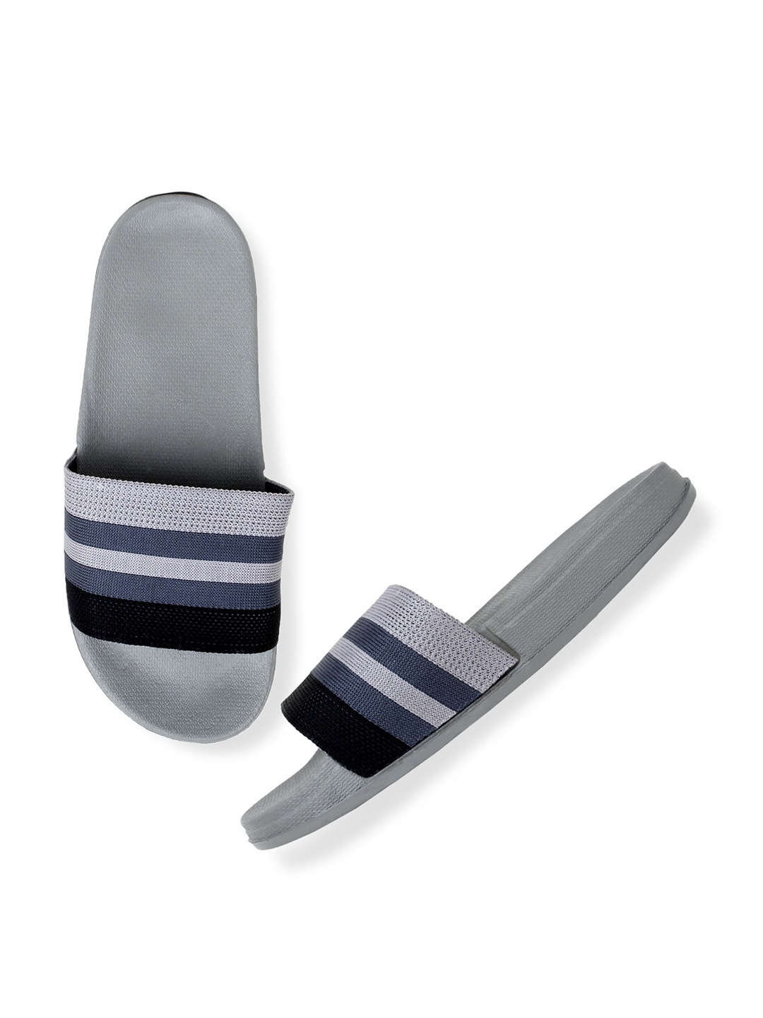 

Pampy Angel Women Striped Rubber Sliders, Grey