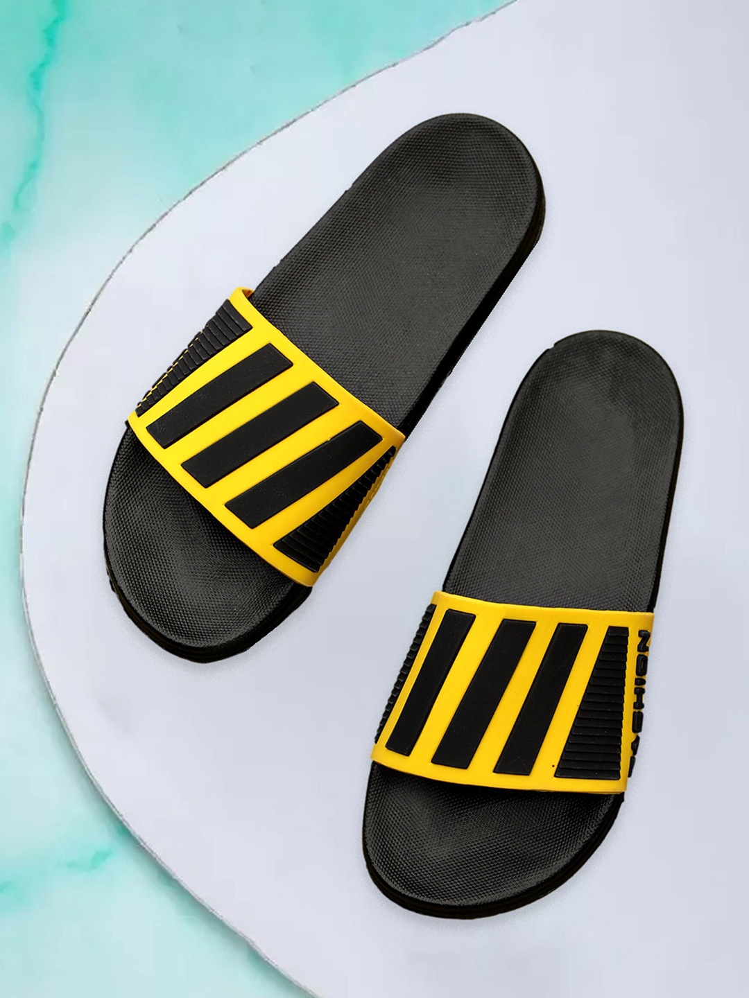 

Pampy Angel Men Printed Rubber Sliders, Yellow