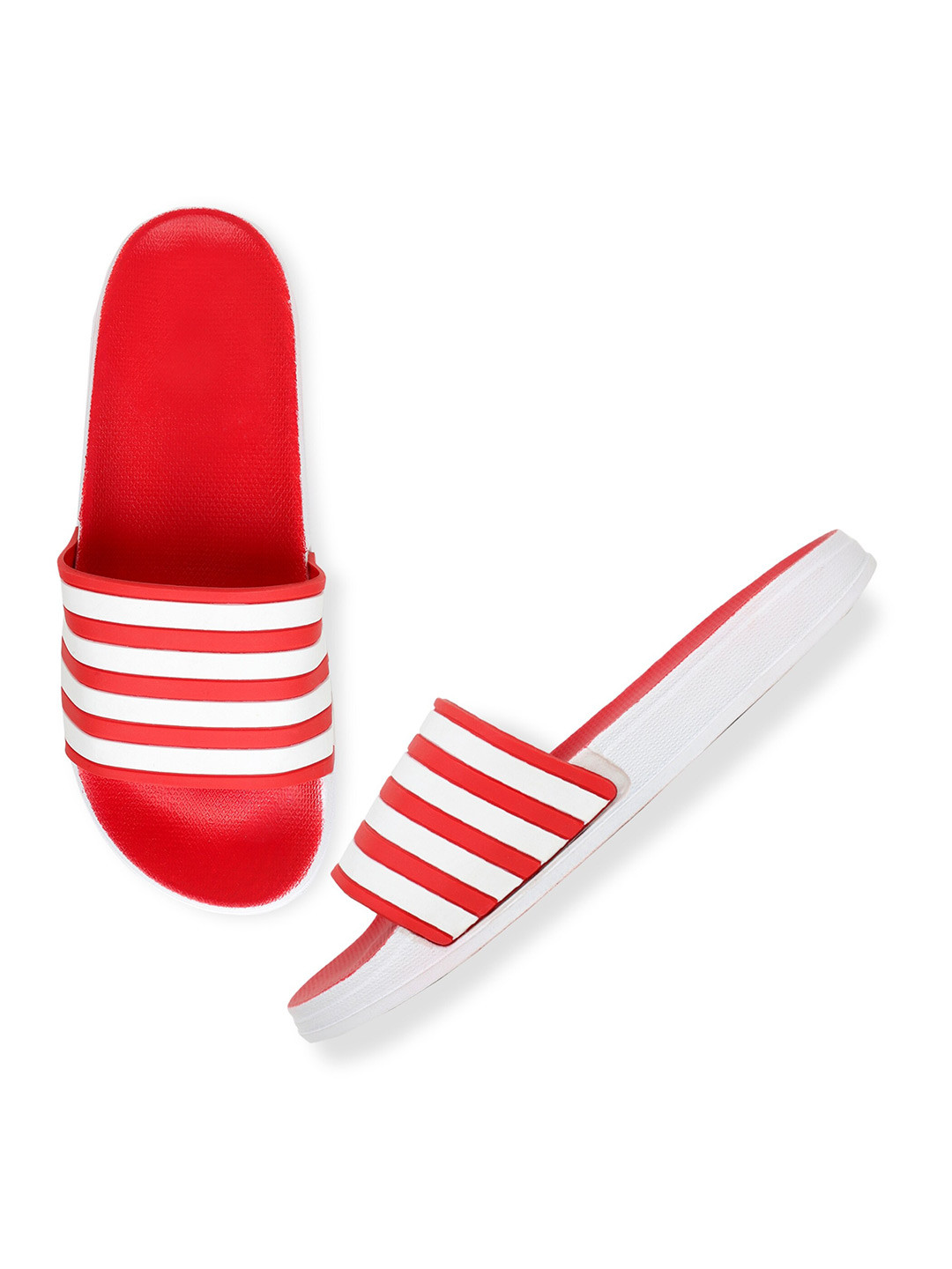 

Pampy Angel Women Striped Rubber Sliders, Red