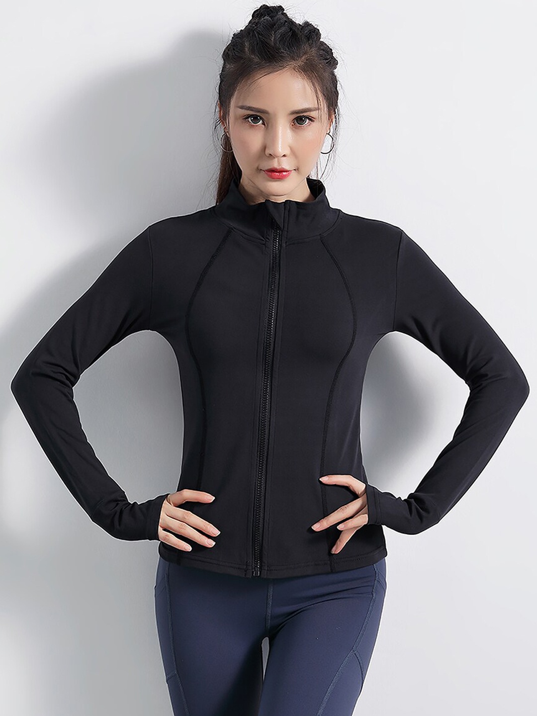 

JC Collection Women Black Lightweight Longline Training or Gym Sporty Jacket